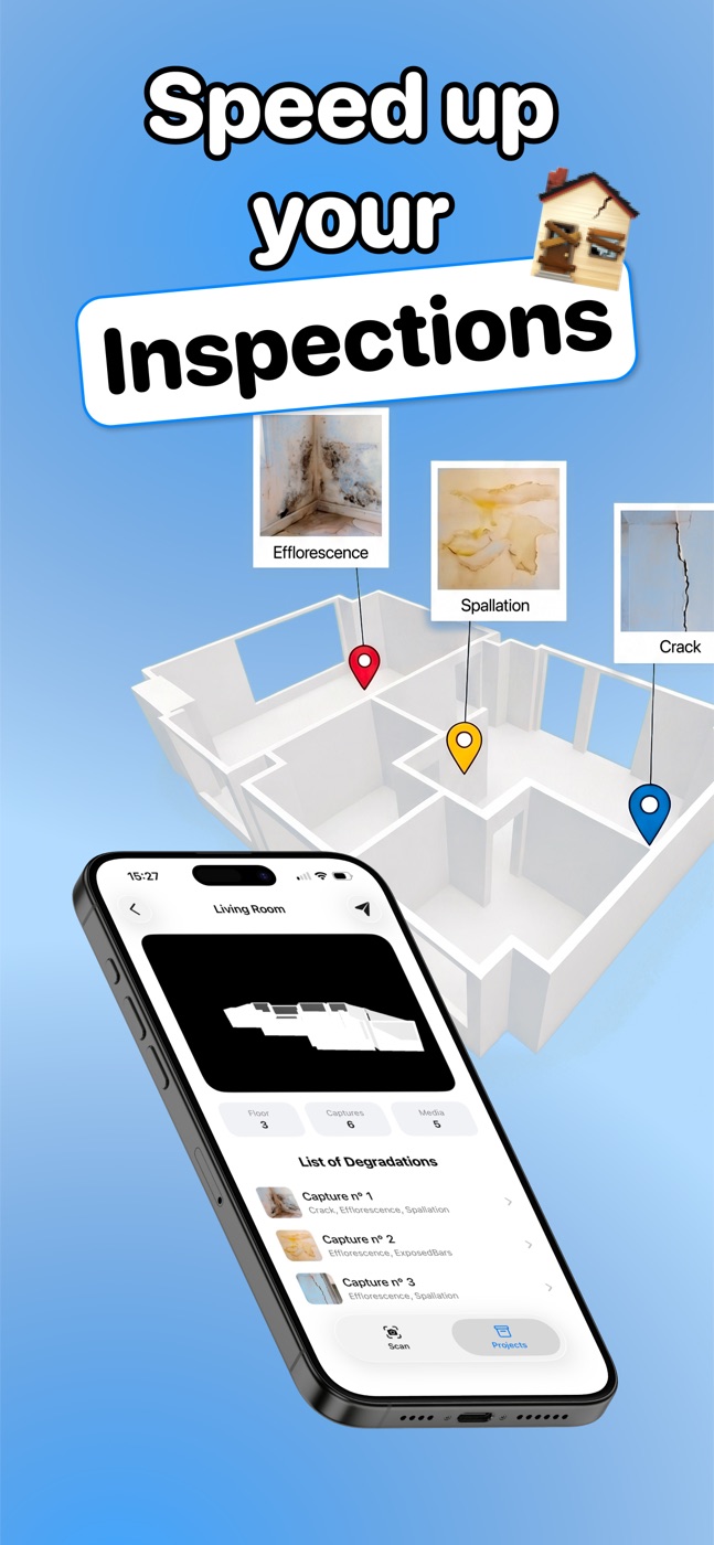 S.A.F.E. app inspection screen with 3D floorplan